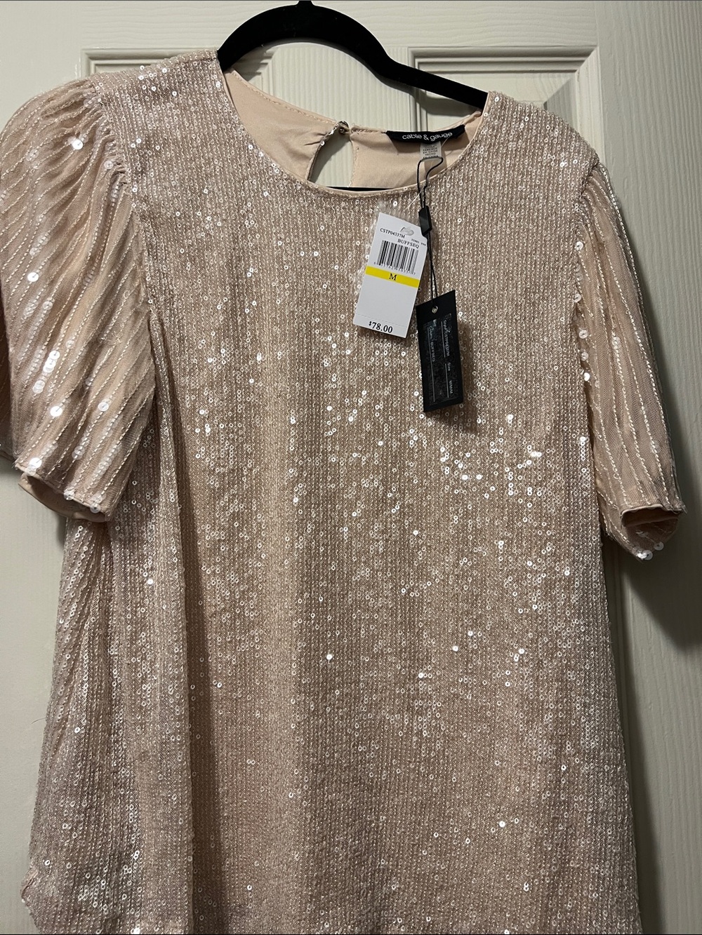 Cable & Gauge Blush Sequin Puff Sleeve Top Medium
